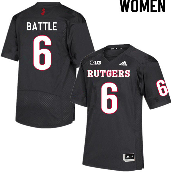 Women #6 Rashawn Battle Rutgers Scarlet Knights College Football Jerseys Sale-Black